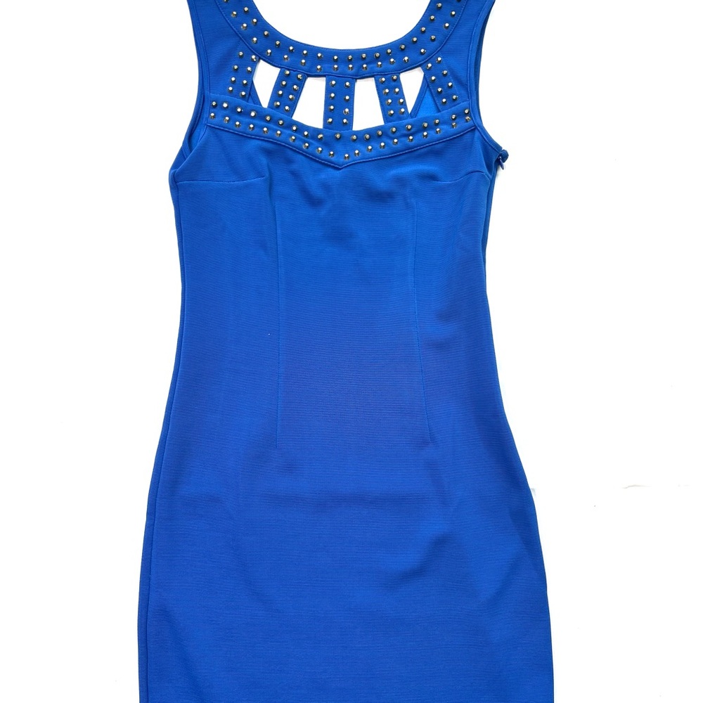 Blue Sheath Mini Dress with Scoop Neck for Cocktail